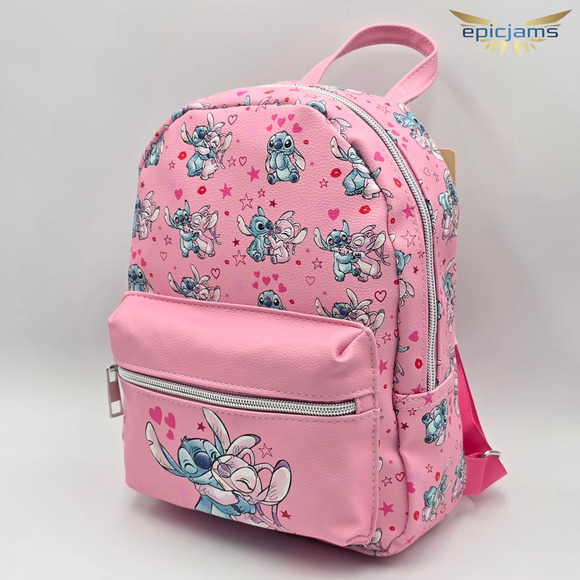 Disney Lilo and Stitch Stitch and Angel Love AOP Pink Heart Mini Backpack Bag - Picture 3 of 5